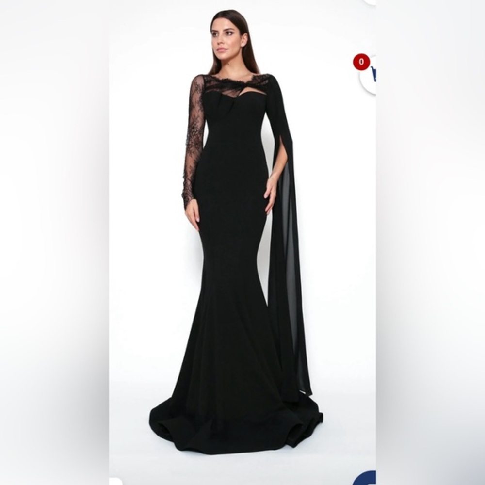 ZEENA ZAKI FW202104 DRESS black gown, lace, sweetheart bodice large $1200 MSRP